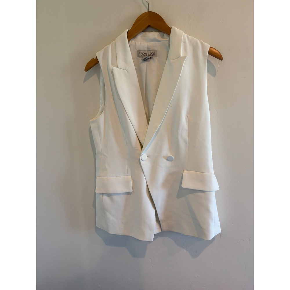 Rachel Zoe Womens White Sleeveless Blazer Vest Double Breasted Size Small